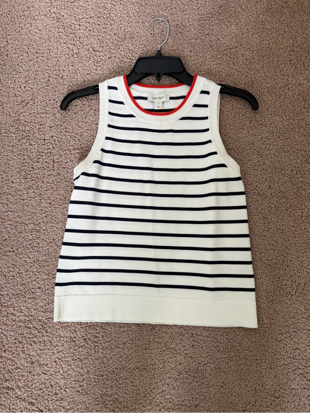 Striped Sleeveless Knit Top - White with Navy Stripes